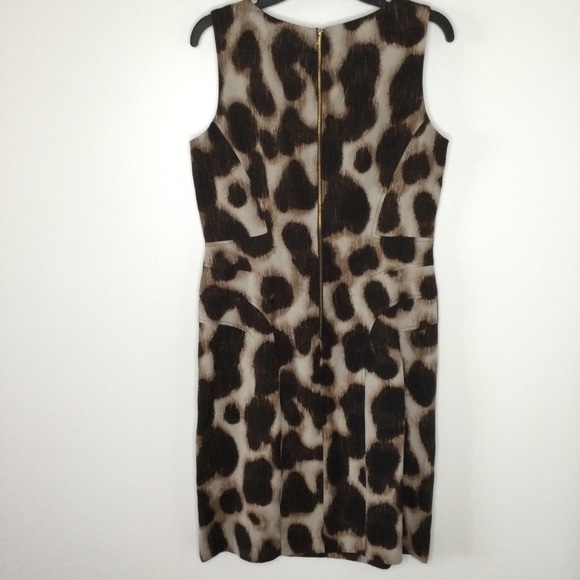Calvin Klein Animal Print Sleeveless Sheath Dress Brown Tan Size 8 - Picture 6 of 10